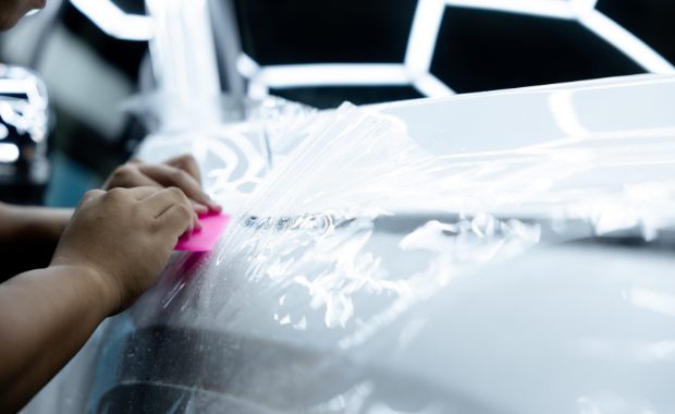 埼玉で施工するプロテクションフィルムの様子